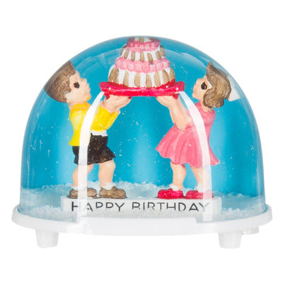 Snow globe, childeren with birthday cake  'Happy Birthday'